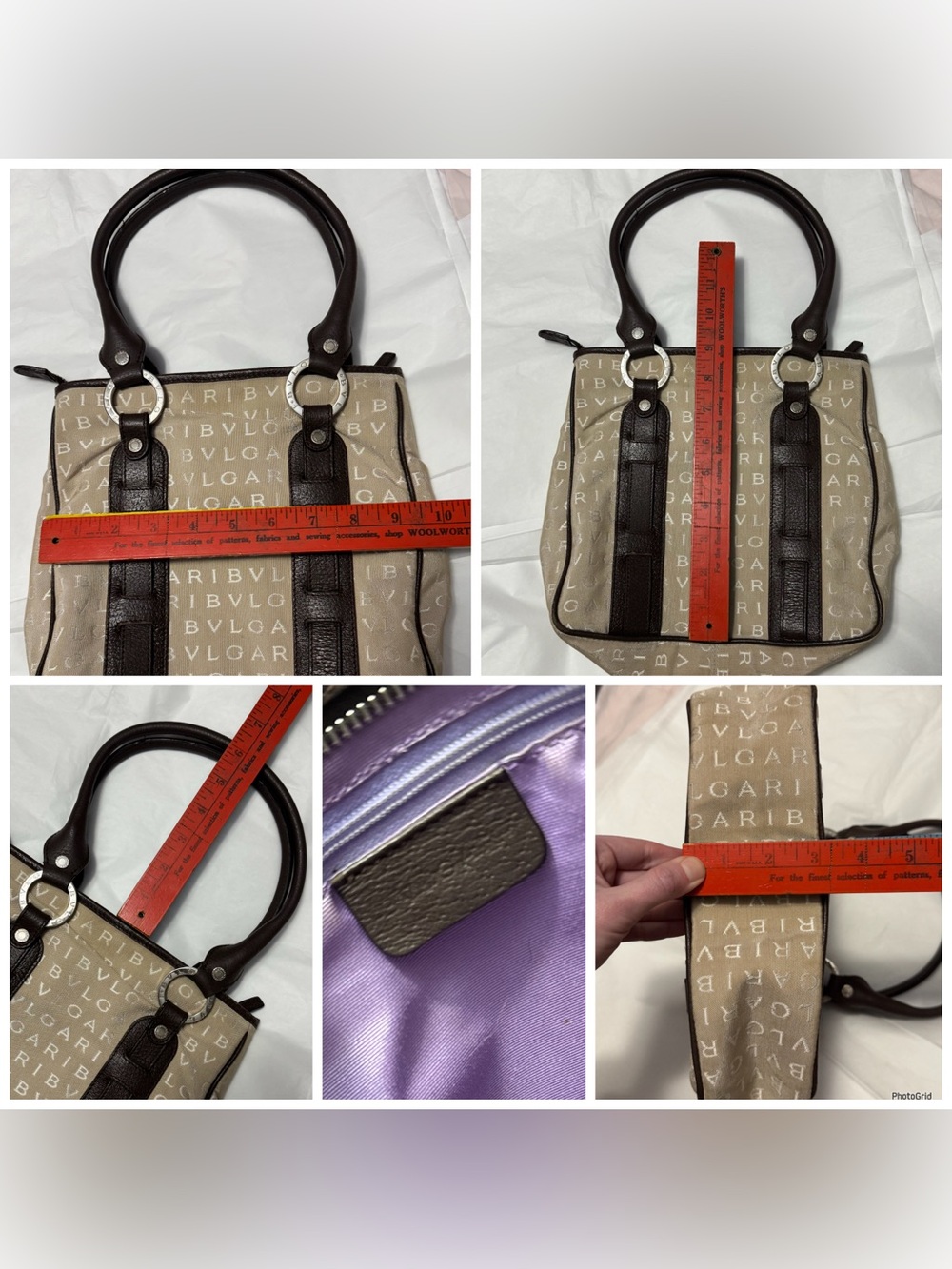 Bvlgari AUTHENTIC Vintage Logo Mania Tan & Brown Tote Shoulder Bag Bulgari - Picture 11 of 16